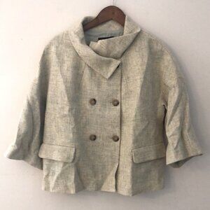 Talbots Petite Wool Blazer tannish gray green double tortoiseshell buttons 16P